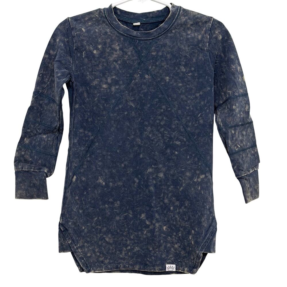 Posh Kiddos Blue Acid Wash Long Sleeve Biker Shirt Size 3